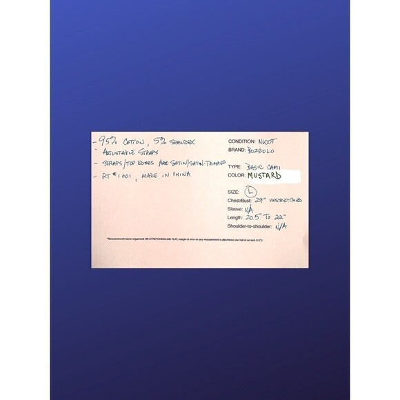 BOZZOLO Basic Cami Camisole Tank Top, MUSTARD YELLOW, Women's Size Large, NWOT - Picture 7 of 7